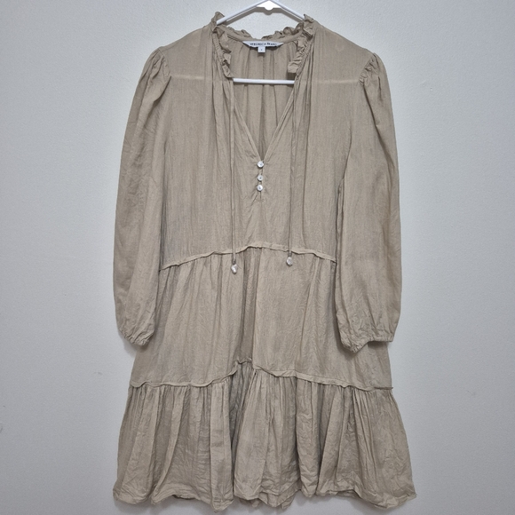 Veronica Beard Women's Neutral Lux Beige Hawken Tiered Linen Mini Dress Size 8 - Picture 6 of 11